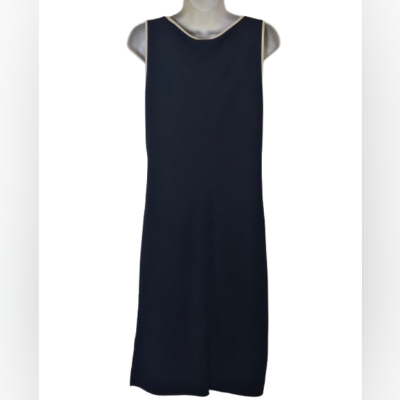 Ann Taylor Sleeveless Black with Beige Trim Midi Dress, Size 6 - Picture 14 of 15